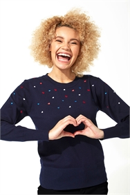 Navy Heart Embroidered Jumper