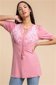 Light Pink Floral Placement Gathered Detail Top