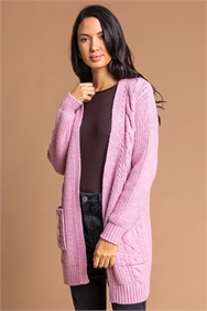 Pink Cable Knit Longline Cardigan
