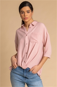 Light Pink Plain Twist Detail Collared Shirt