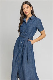 Blue Denim Pocket Detail Shirt Dress