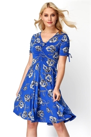 Royal Blue Floral Stretch Jersey Tea Dress