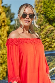 Red Lace Trim Bardot Top 