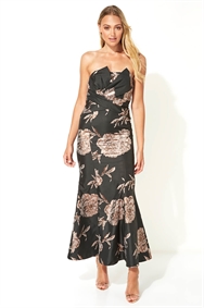 Floral Jacquard Fishtail Maxi Dress