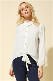 Ivory Tie Front Button Blouse