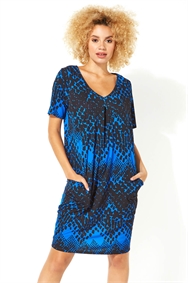 Royal Blue Abstract Print Cocoon Dress