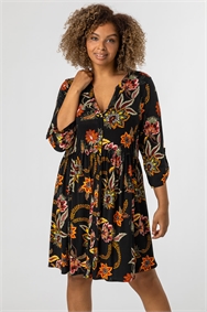 Black Curve Floral Print Jersey Dress