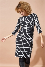 Textured Pearl Print Ruched Waist Dress