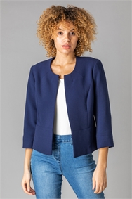 Navy Textured Cropped Jacket