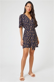 Navy Ditsy Floral Print Playsuit 