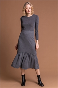 Grey Houndstooth Tiered Midi Skirt