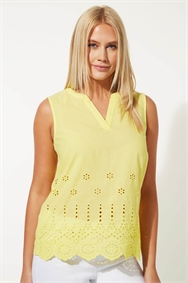 Yellow Sleeveless Scalloped Broderie Top