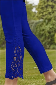 Royal Blue Lace Insert Crop Stretch Trousers 