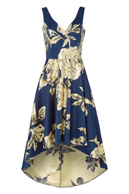 rose gold and navy blue dress