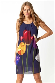 Navy Tulip Print Swing Dress