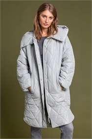 Sage Hooded Longline Quilted Coat