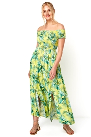 tropical bardot dress