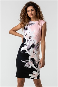 Light Pink Floral Print Premium Stretch Dress