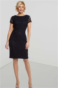 Navy Short Sleeve Luxe Lace Dress