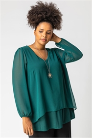 Forest Curve Chiffon Top With Necklace