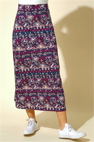 Purple Floral Printed Longline Skirt