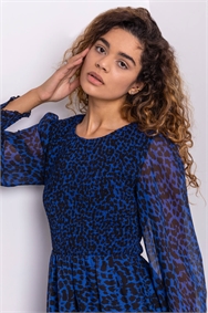 Blue Animal Print Stretch Bodice Dress