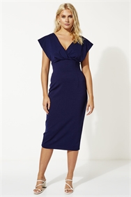 Navy Cross Front Fitted Dress