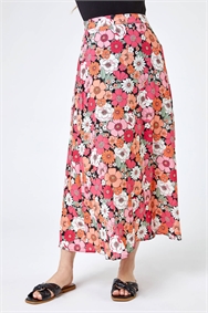 Coral Petite Floral Print A-Line Skirt