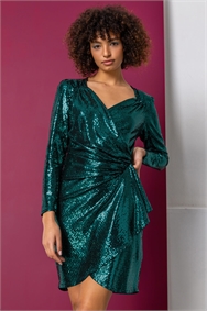 Green Sparkle Embellished Wrap Dress