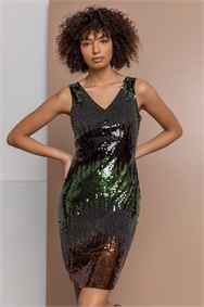 Black Sequin Ombre Print Dress