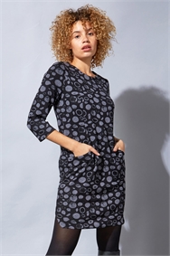 Spot Circle Print Jersey Tunic Dress