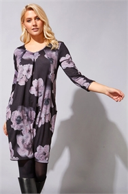 Floral Print 3/4 Sleeve Slouch Dress