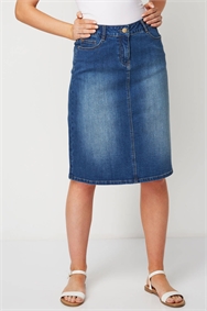 A Line Knee Length Denim Skirt in Indigo - Roman Originals UK