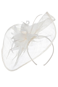 Ivory Floral Feather Veil Disc Fascinator