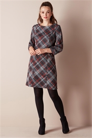 Check Print 3/4 Sleeve Shift Dress