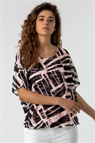 Pink Abstract Print Stretch Jersey Top