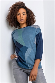 Blue Abstract Print Jersey Top