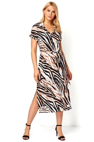 Animal Print Collar Midi Dress