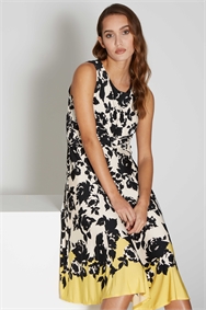 Yellow Fit and Flare Contrast Floral Dress