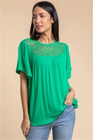 Green Lace Panel Tunic Top
