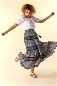Black Monochrome Print Tiered Maxi Skirt