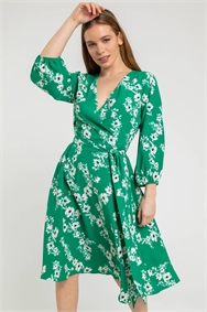 Green Petite Floral Fit & Flare Dress