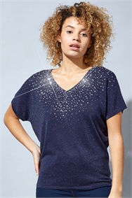 Midnight-Blue Scatter Hotfix Knitted T-Shirt