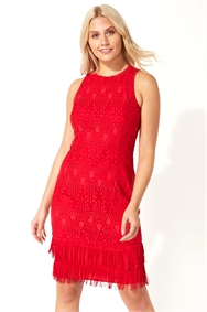 Red Lace Tassel Sleeveless Flapper Dress