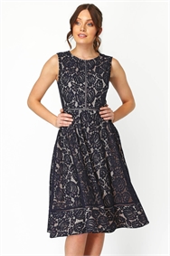 Navy Fit And Flare Lace Midi Dress