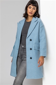 Light Blue Single Breasted Longline Textured Coat
