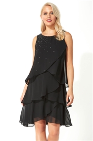 Black Embellished Frill Swing Dress