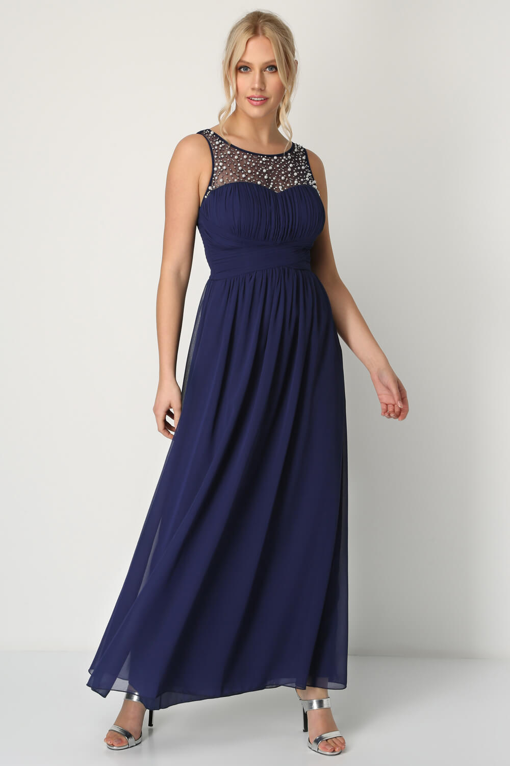 Navy Blue  Bead Embellished Maxi Dress, Image 2 of 5