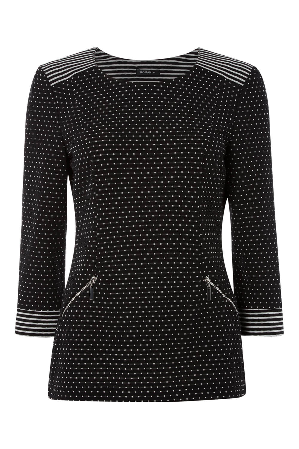 Black Contrast Spot and Stripe Zip Top, Image 4 of 4
