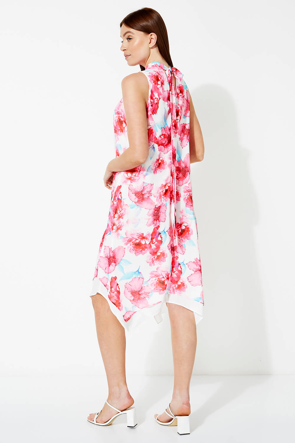 PINK High Neck Floral Print Swing Dress, Image 2 of 5